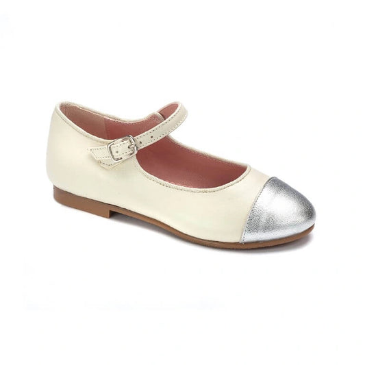 Beige Leather Girls MaryJane Shoe Made in Spain