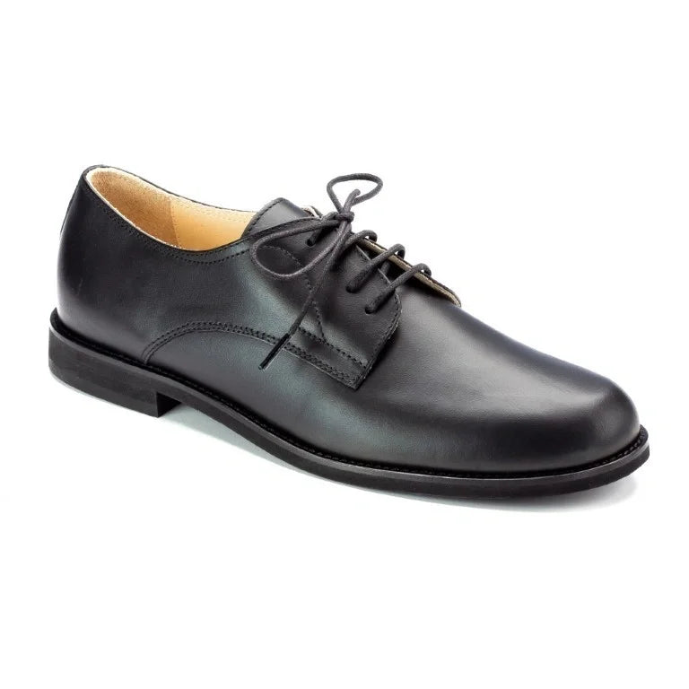 Black soft leather lace shoes for boys and girls by London Kids, made of premium soft leather.