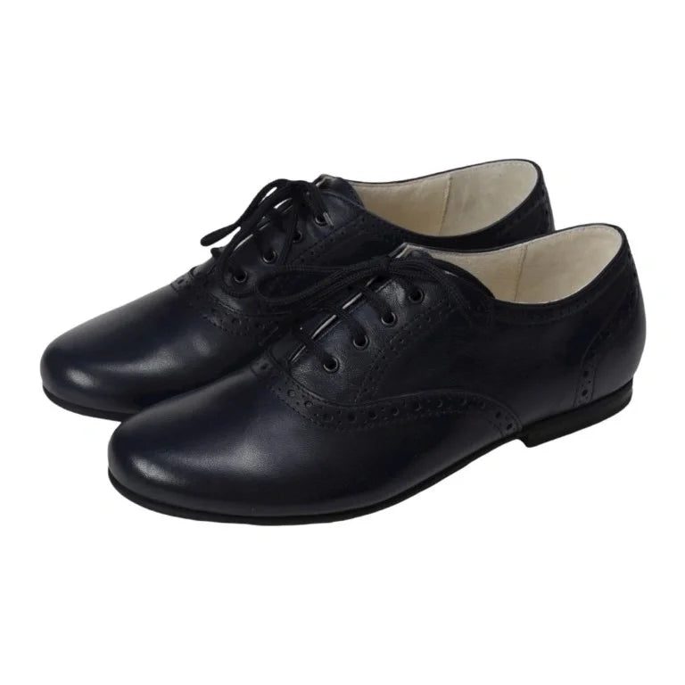 Navy soft leather lace shoes for girls by London Kids - casual style