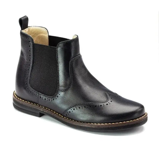 Black soft leather bootie for girls, teens, and women by London Kids - stylish and comfortable.