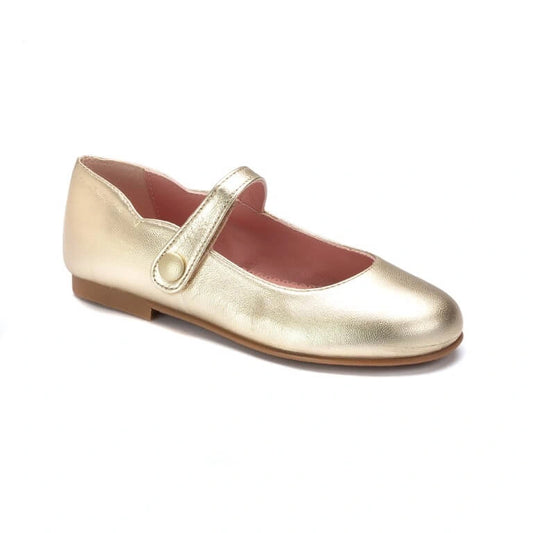 Gold Leather Girls MaryJane Shoe with strap detail