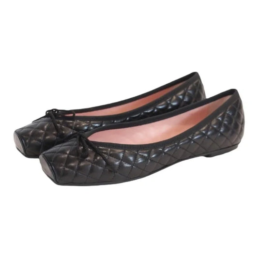 Black soft leather flats for teens and women by Pretty Ballerinas - Galluci square-toe shoes