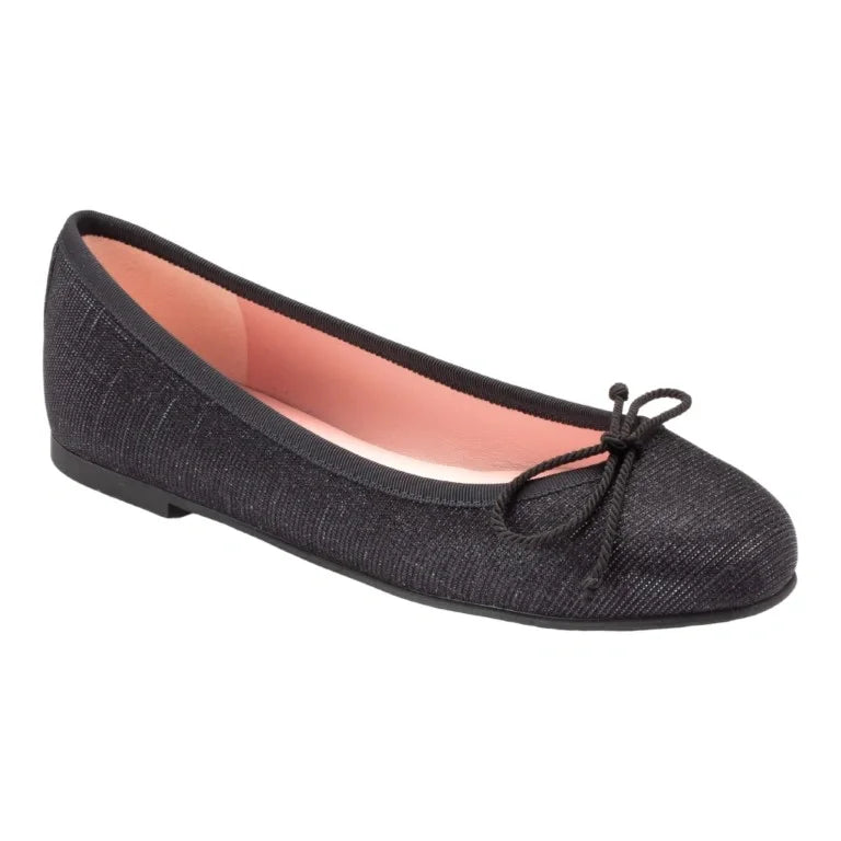 Black glitzy flats for teen women by Pretty Ballerinas - ballet flat with bow.