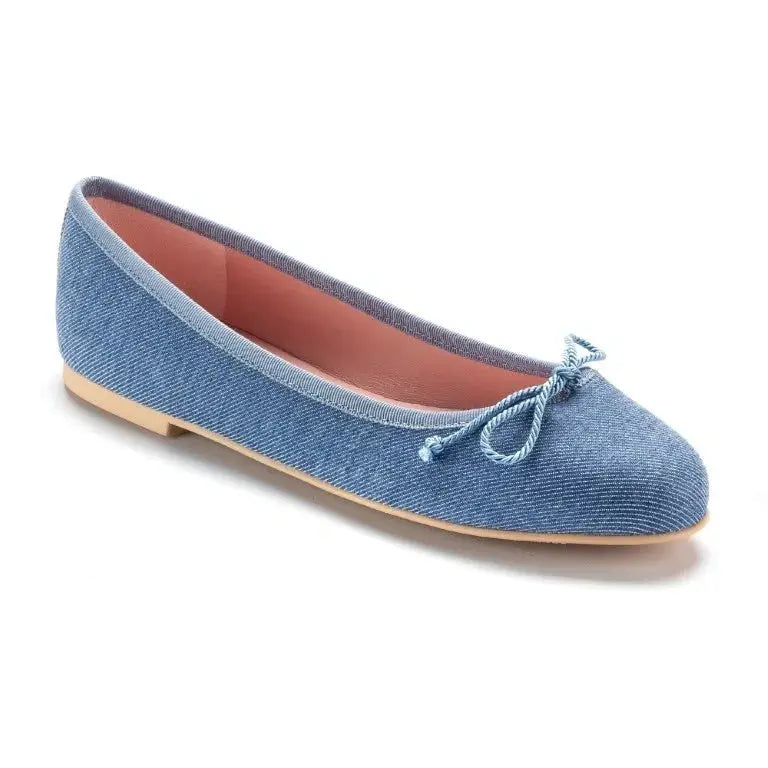 Blue Soft Leather Flats for Teen/Women by Pretty Ballerinas - Denim, Ballet Flat With Bow