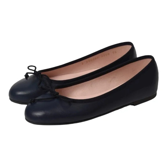 Navy soft leather flats for teens and women by Pretty Ballerinas - ballet flat with bow, navy color, soft leather material.