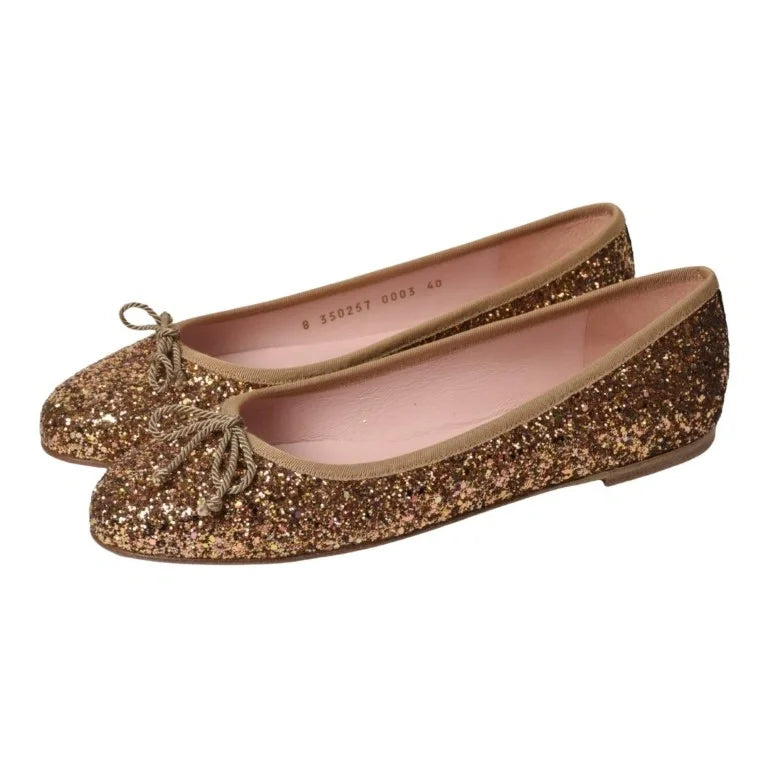 Stylish gold glitter flats for teens and women by Pretty Ballerinas