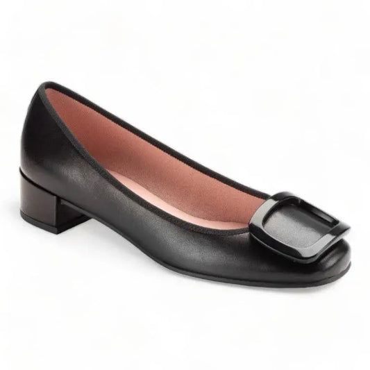 Stylish and comfortable Black Soft Leather Heel for teens and women by Pretty Ballerinas.