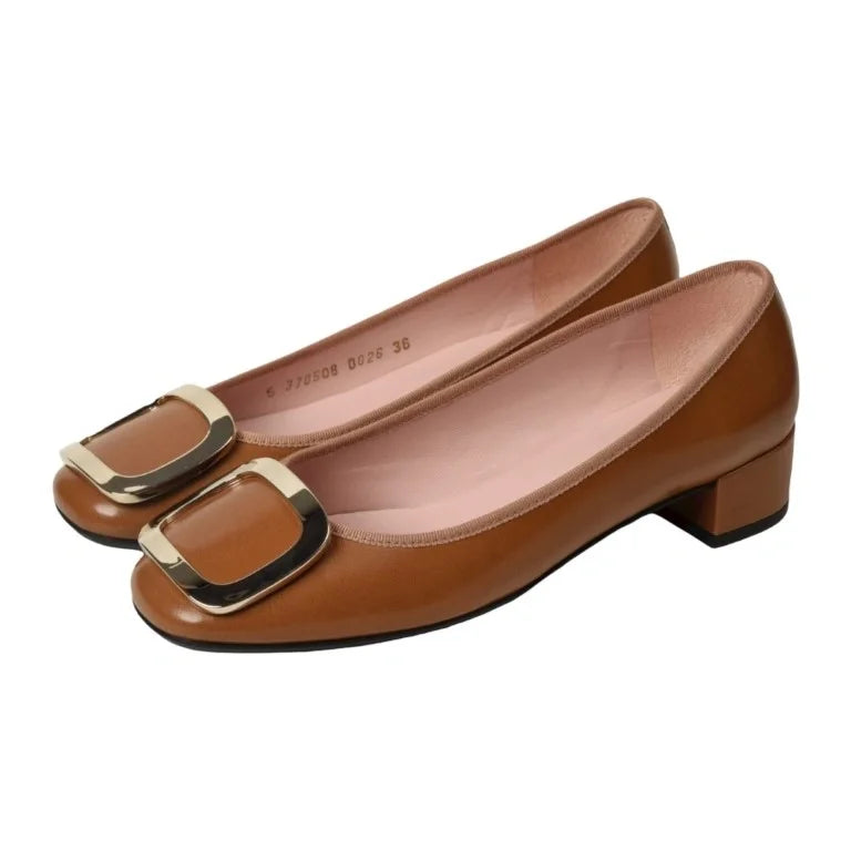 Tan soft leather heel for teens and women by Pretty Ballerinas - LBVT.