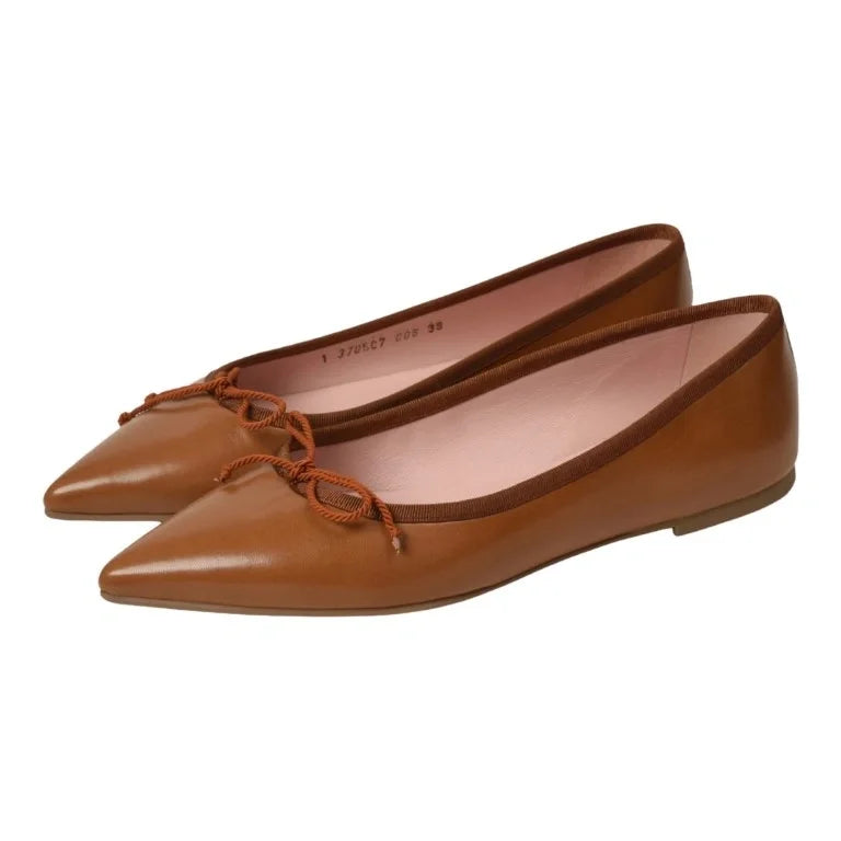 Tan soft leather flats for teens and women by Pretty Ballerinas - LBVT