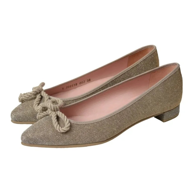 Cream Glitzy Flats for Teens and Women by Pretty Ballerinas - Ballet Flat With Bow