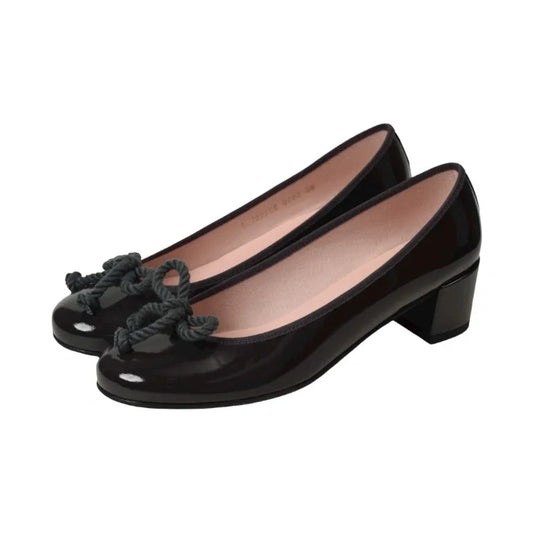 Black patent leather heel for teen and women by Pretty Ballerinas, ideal for dressy and casual occasions.