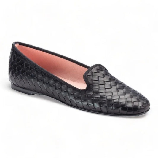 Black soft leather smoking loafer for teens and women by Pretty Ballerinas, Galluci slipper shoe.