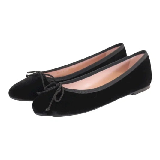 Black Velvet Flats for Teen/Women by Pretty Ballerinas - Ballet Flat With Bow in Black Velvet