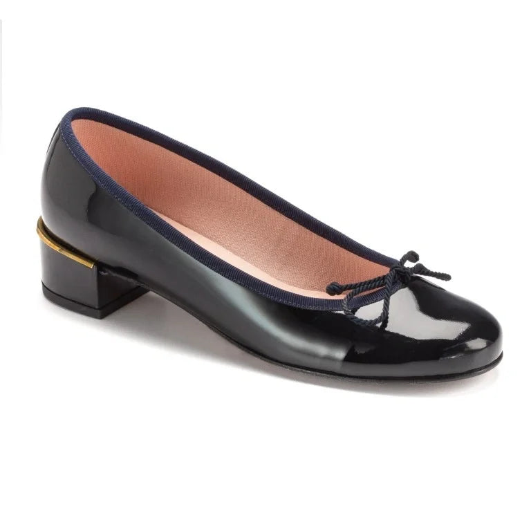 Navy patent leather heel for teen and women by Pretty Ballerinas, ideal for dressy and casual occasions.