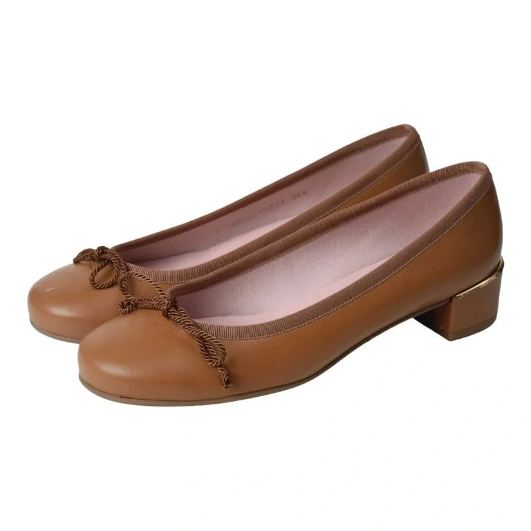 Tan soft leather heel for teen and women by Pretty Ballerinas in SAL color