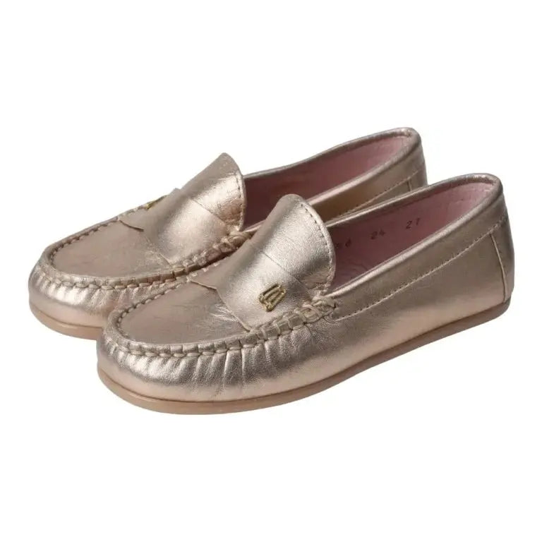 Gold Croc Leather Soft Loafer for Boy/Girl by Pretty Ballerinas - Kids Mocassin Shoe