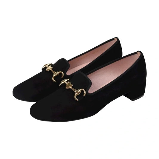 Black suede heel for teen and women by Pretty Ballerinas - black suede Galluci heel