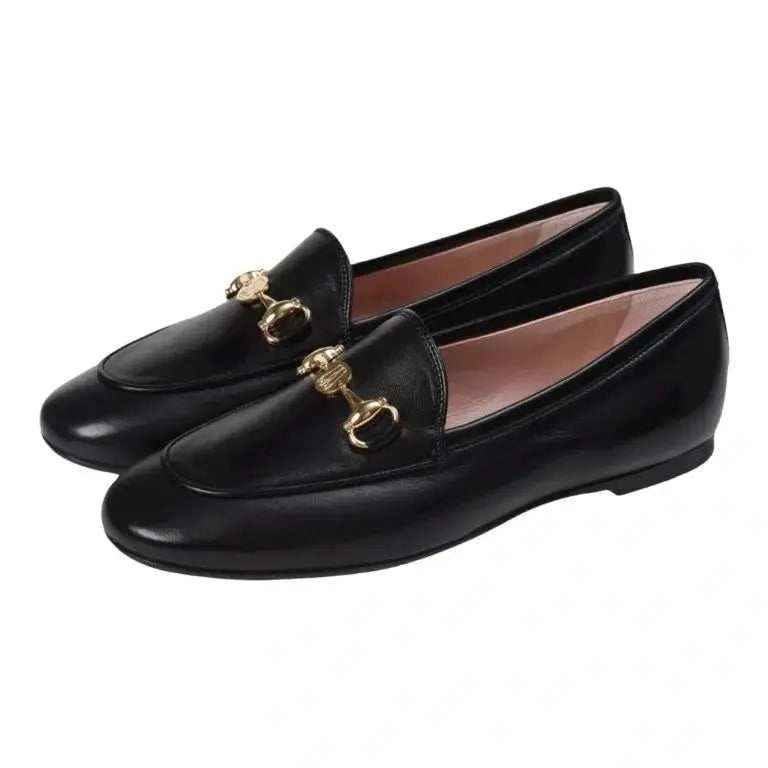 Black soft leather flat loafer for teen and women by Pretty Ballerinas - black color, soft leather material, flat loafer style, casual wear, Galluci brand.