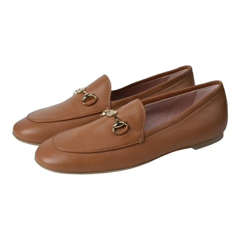 Tan soft leather flat loafer for teen women by Pretty Ballerinas - comfortable and stylish option for casual wear.