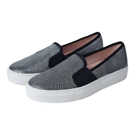 Navy croc leather slip on for teen and women by Pretty Ballerinas, stylish and comfortable option for any occasion.