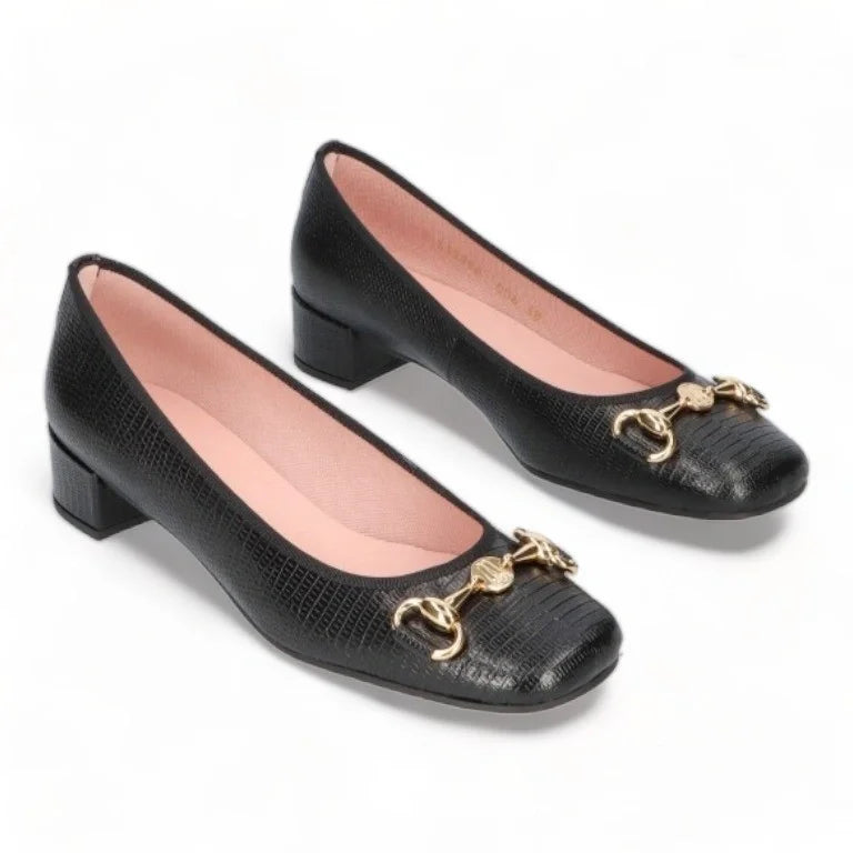 Black Croc Leather Heel for Teen/Women - Pretty Ballerinas - Galluci - Dress Casual