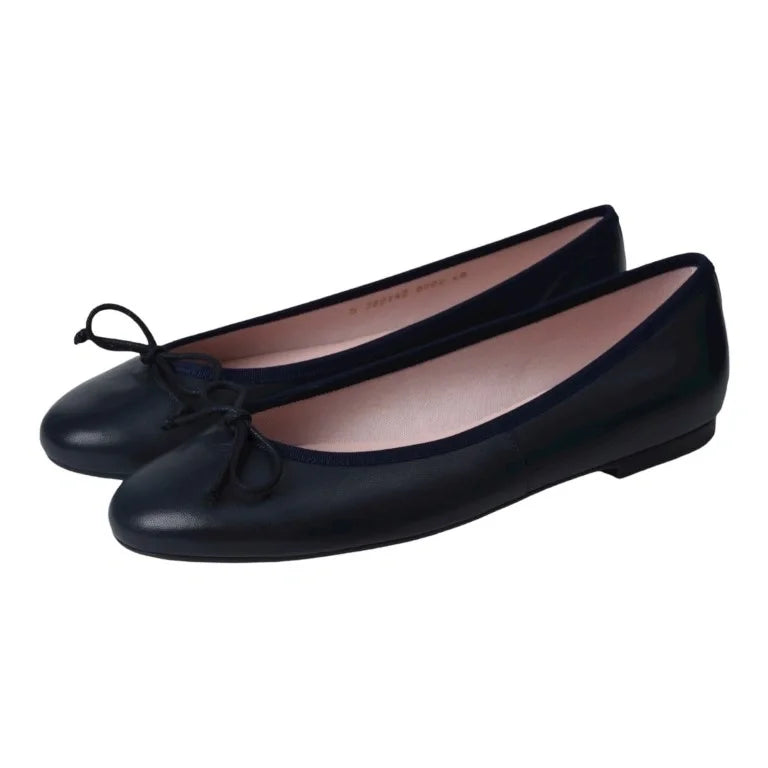 Navy soft leather flats for teen and women by Pretty Ballerinas, ballet flats with bow detail