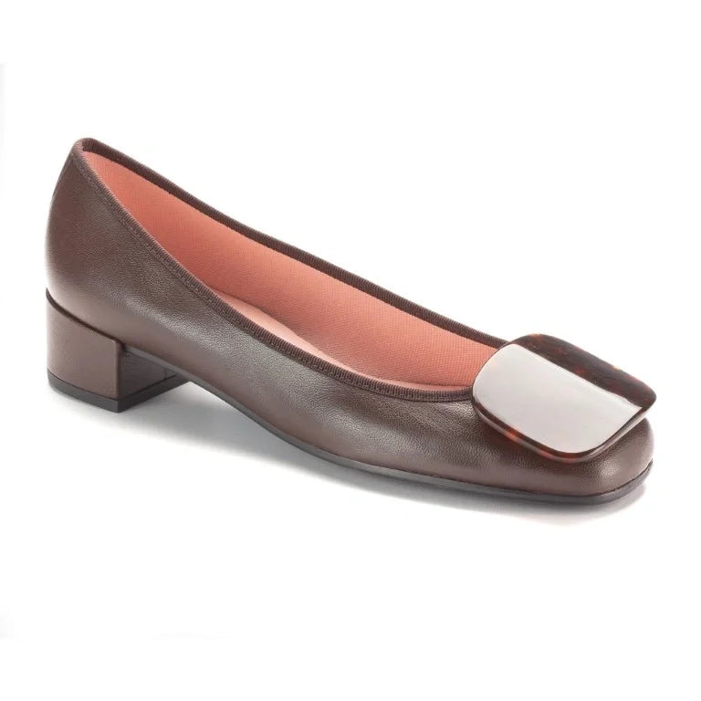 Brown soft leather heel for teens and women by Pretty Ballerinas, ideal for dressy or casual occasions.