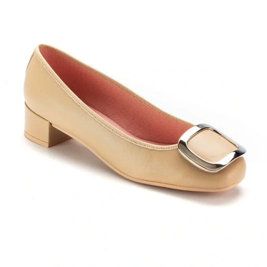 Cream soft leather heel for teens and women by Pretty Ballerinas - cream color, soft leather material, versatile for all occasions.