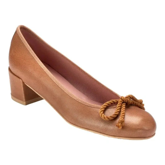 Tan soft leather heel for teens and women by Pretty Ballerinas, elegant and comfortable.