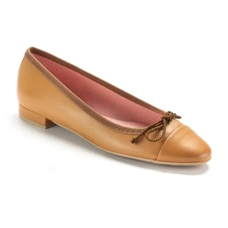 Tan soft leather flats for teen women by Pretty Ballerinas in SAL color