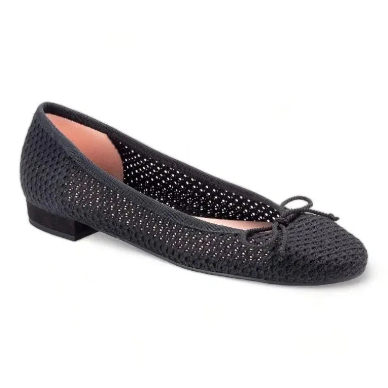 Black Micro Flats for Teen/Women by Pretty Ballerinas - Black color, crochet bow design, comfortable and stylish.