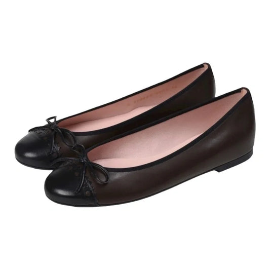 Brown soft leather flats for teen women by Pretty Ballerinas, ballet flat with bow