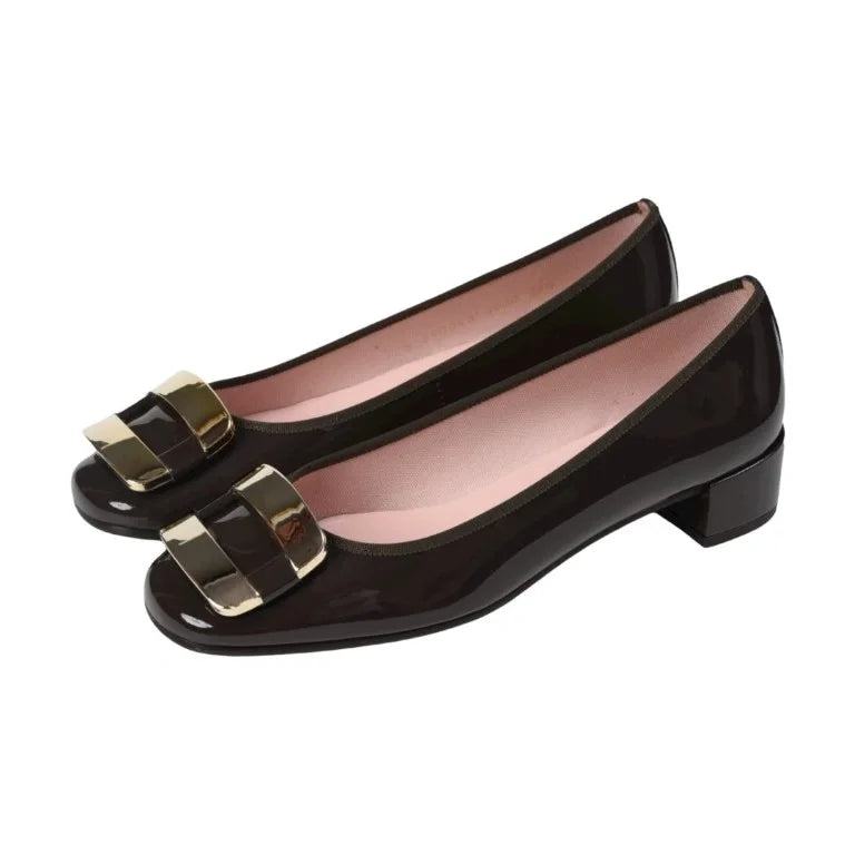 Brown patent leather heel for teen/women by Pretty Ballerinas - stylish and versatile option for any occasion.