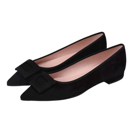 Black suede flats for teens and women by Pretty Ballerinas - black suede flats with elegant design