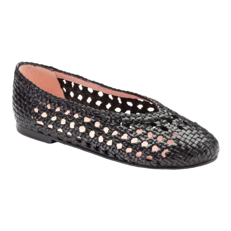 48828 black leather summer net shoe flats, made in Spain