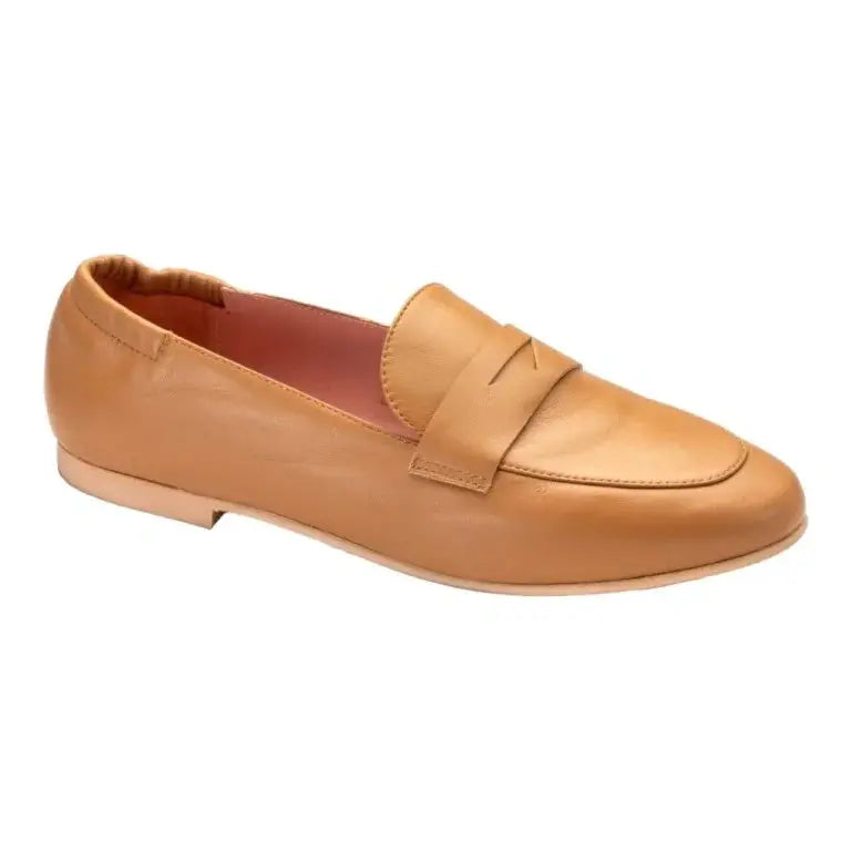 Tan soft leather flat loafer for teen and women by Pretty Ballerinas in CUL color