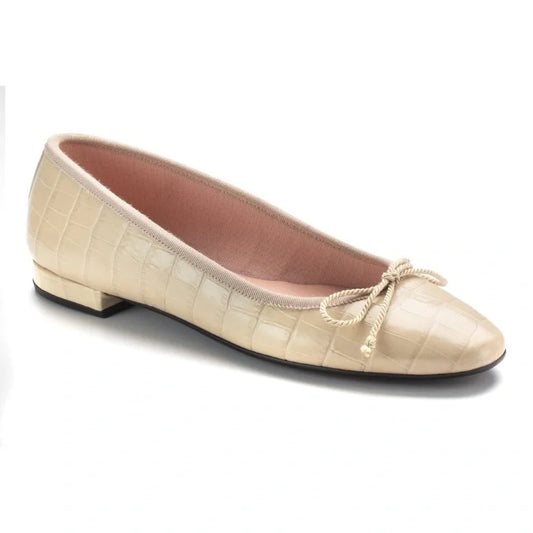 Beige croc leather flats for teen/women by Pretty Ballerinas - stylish and versatile flats crafted from high-quality leather.