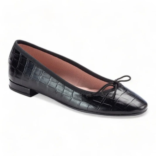 Stylish Black Croc Leather Flats for teens and women by Pretty Ballerinas.