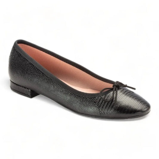 Stylish Black Croc Leather Flats for teens and women by Pretty Ballerinas.