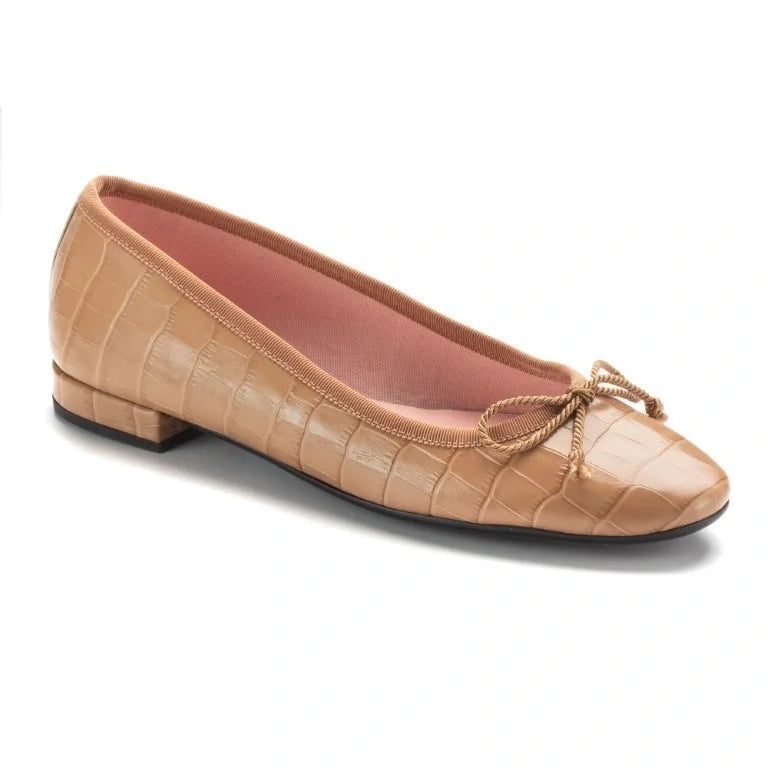 Taupe Croc Leather Flats for Teen/Women by Pretty Ballerinas - Galluci