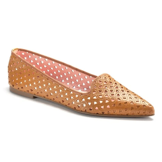 Stylish tan soft leather flats for teens and women by Pretty Ballerinas, ideal for casual wear.