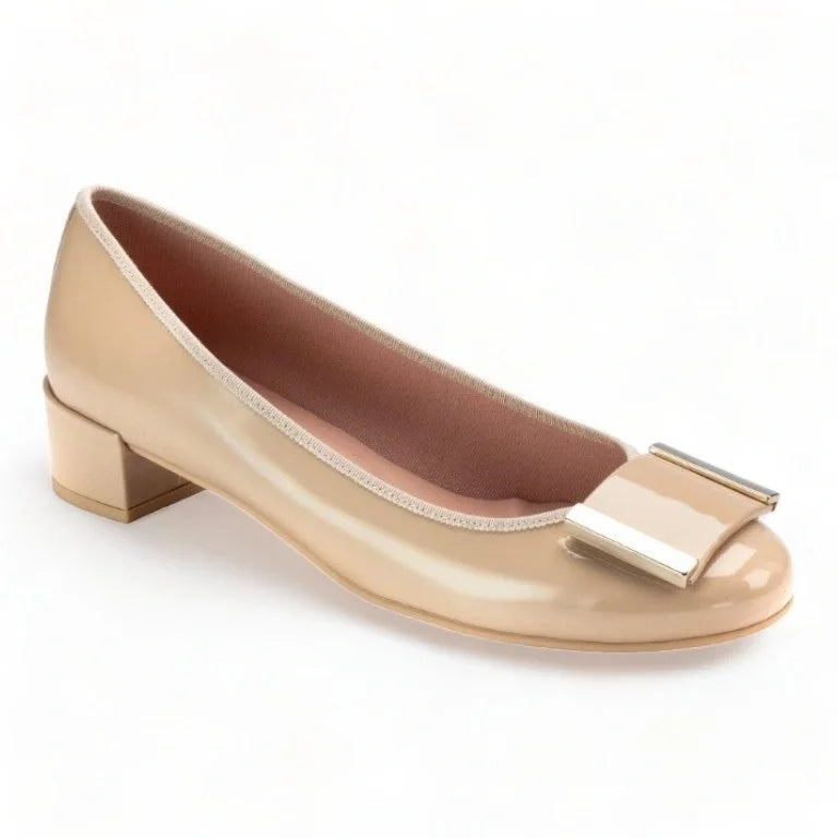 Stylish Blush Patent Leather Heel for teens and women by Pretty Ballerinas, perfect for dressy or casual occasions.