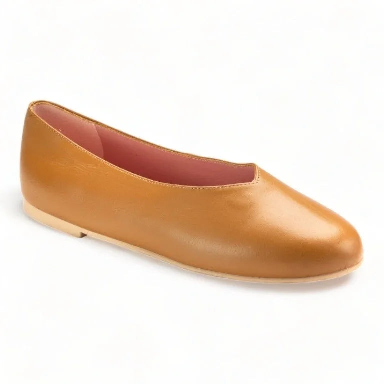 Stylish Tan Soft Leather Flats for Teens and Women by Pretty Ballerinas