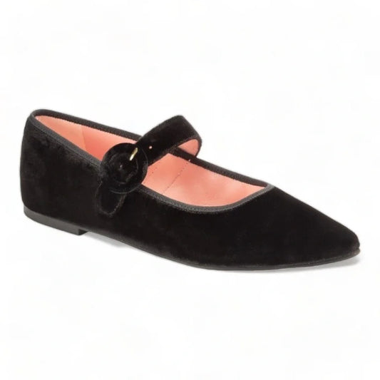 Black Velvet Strap shoes for teens and women by Pretty Ballerinas, elegant and stylish option for any occasion.