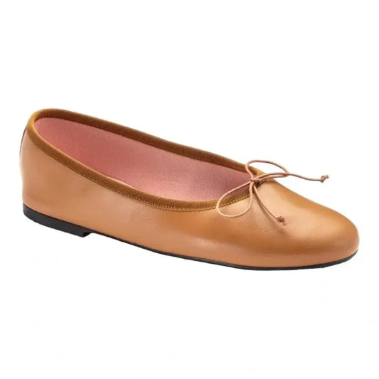 Stylish Tan Soft Leather Flats by Pretty Ballerinas in Tan Color