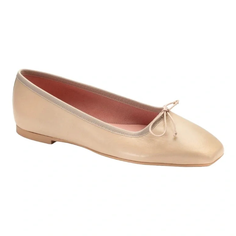 Beige soft leather flats for teens and women by Pretty Ballerinas, square front design