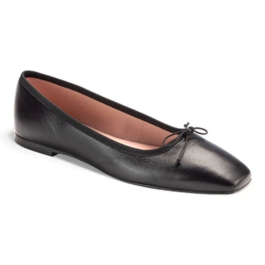 Black soft leather flats for teens and women by Pretty Ballerinas, square front design