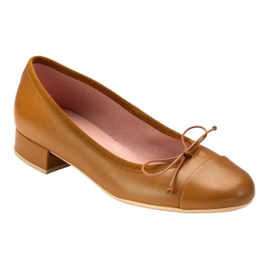 Tan soft leather heel for teen women by Pretty Ballerinas - SAL.