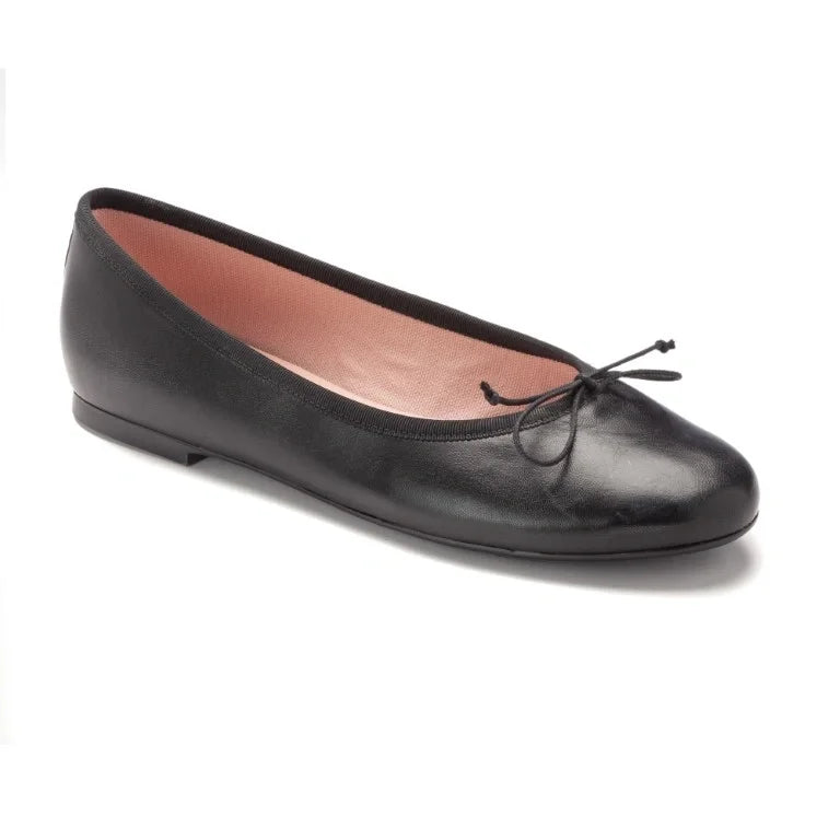 Black soft leather flats for teen/women by Pretty Ballerinas - black color, soft leather material