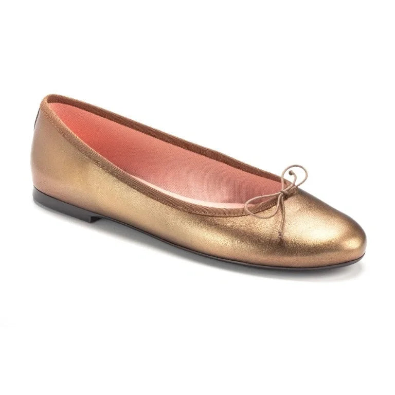 Bronze soft leather flats for teens and women by Pretty Ballerinas, in a bronze color, made from soft leather.